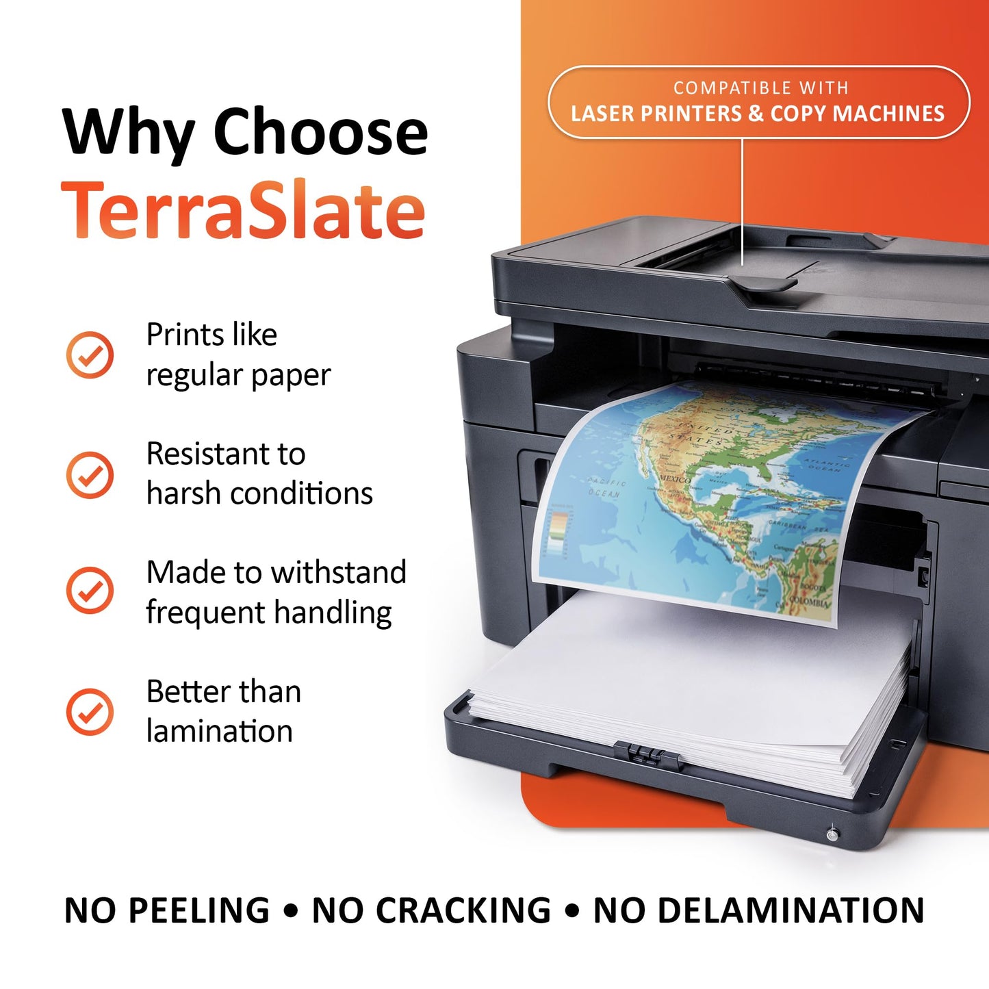 TerraSlate Waterproof Laser Printer Paper – 8 MIL 8.5"x14", 250 Sheets, White – Rip & Smudge Proof, Heavy-Duty for Outdoor Use, Ideal for Printing, Copying & More