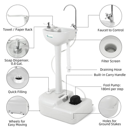 YITAHOME Upgraded Portable Sink Camping Hand Washing Station with 17 L Wash Basin Stand, Rolling Wheels, Soap Dispenser, Towel Holder, for Garden, Outdoor, Travel, Boat, Gather, Indoor, Worksite