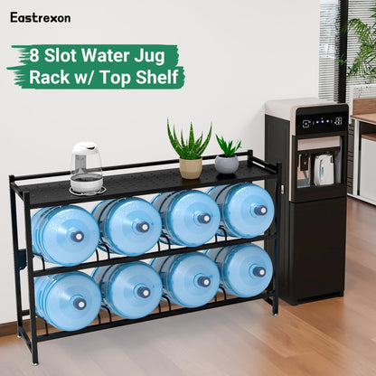 Eastrexon 5 Gallon Water Jug Holder Heavy Duty，3-Tier Water Jug Rack w/Top Shelf, Wall Mount Water Bottle Holder for 8 Bottles, Powder Coated Water Rack Stand for Home, Office, Restaurant, Gym.