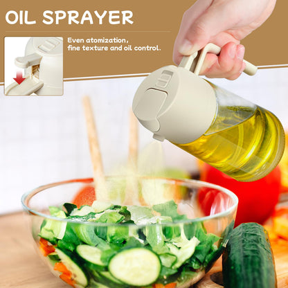 Oil Sprayer for Cooking 2pcs,2 in 1 Oil Dispenser and Oils Sprayer Kitchen Gadgets-16oz Glass Oils Spray Bottle,Mist Olive OilDispenser,Air Fryer,Salad,Grill (White Kitchen Accessories)