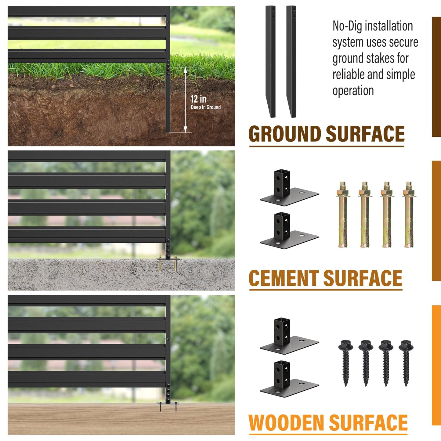 2 Panels 48" W x 48" H Air Conditioner Fences Screen, Metal Privacy Fence for Outside Unit, Pool Equipment Enclosure Trash Can Fence, No Dig Backyard Fencing for Outdoor (Black)