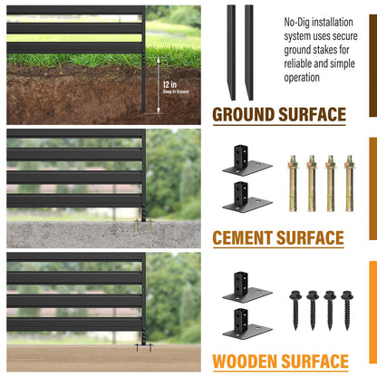 2 Panels 48" W x 48" H Air Conditioner Fences Screen, Metal Privacy Fence for Outside Unit, Pool Equipment Enclosure Trash Can Fence, No Dig Backyard Fencing for Outdoor (Black)