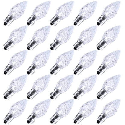 Minetom C7 LED Christmas Light Bulbs, Dimmable, Shatterproof, 25 Count, Pure White