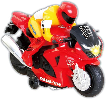 PowerTRC Unleash The Ultimate Racing Thrill | 360 Degree Rotate Spinning RC Race Motorcycle | Remote Control Race Biker with Dazzling Light and Sound Effect for Kids (Red)