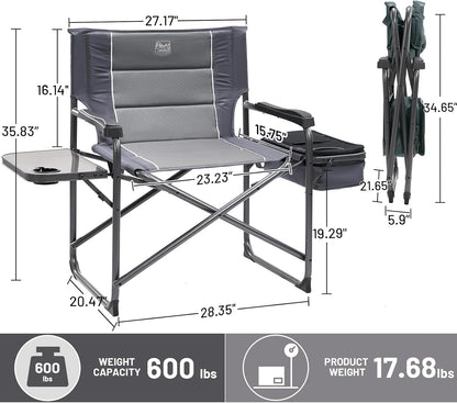 Timber Ridge XXL Oversized Directors Chair - Heavy Duty 600lbs Camping Chair with Cooler Bag & Table | Portable Grey Folding Chair for Tailgating & Outdoor Use