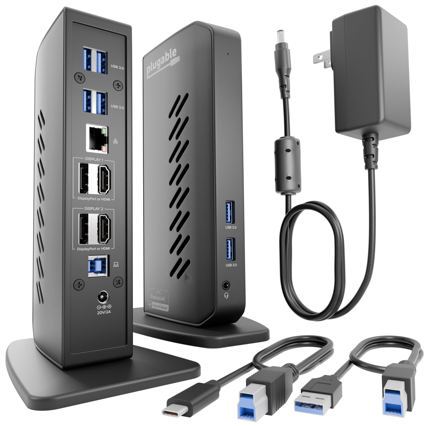 Plugable Dual DisplayPort & HDMI Docking Station - USB 3.0 & USB-C Laptop Dock for Dual Monitors, DisplayLink, Mac (Driver Required), ChromeOS & Windows, Gigabit Ethernet and Audio (UD-6950Z)