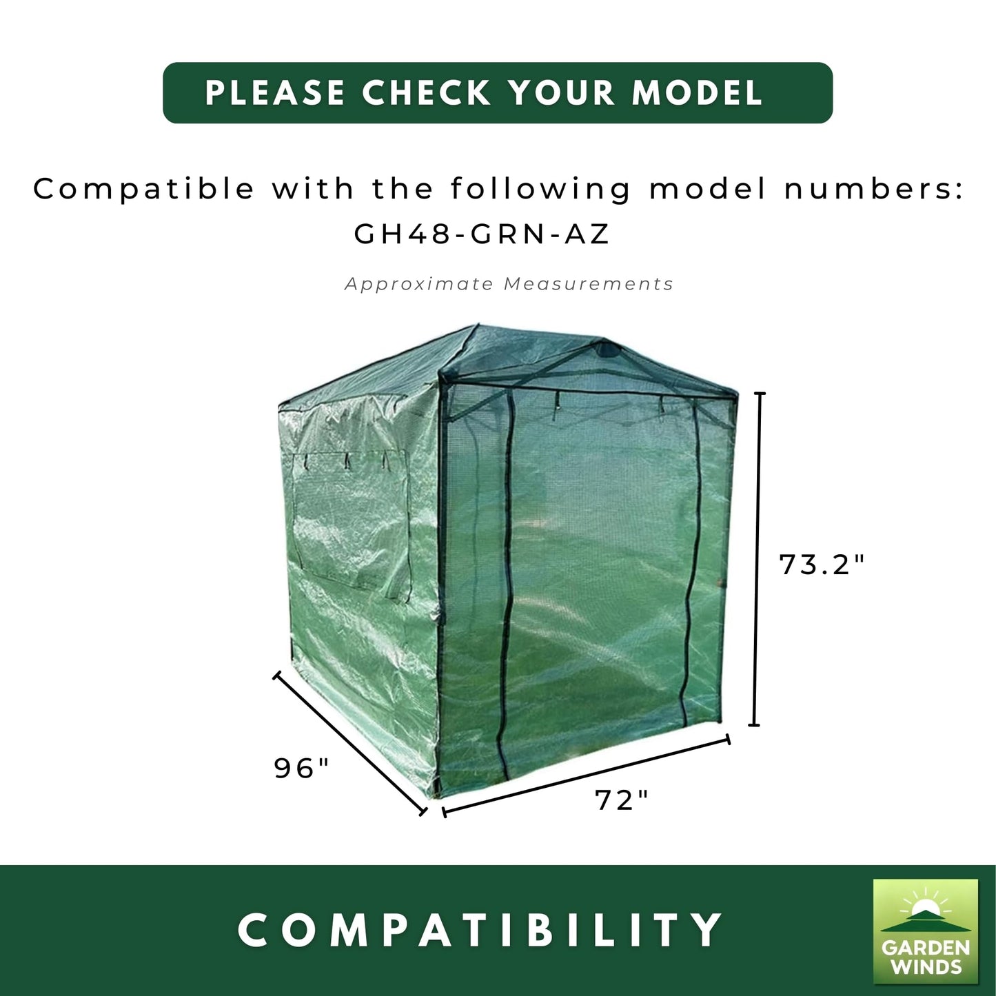 Garden Winds Reinforced Replacement Cover Compatible with The GH48-GRN-AZ Eagle Peak 8x6 Portable Walk in Pop Up Greenhouse Zipper Entry Doors 2 Mesh Side Windows - PE Fabric , Classic Forest