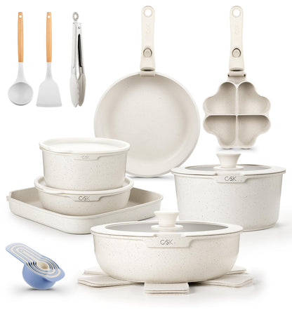 KOCH SYSTEME CS 21 Piece Pots and Pan Set Non Stick, Ceramic Cookware Set with Detachable Handle, RV Camping Stackable Kitchen Set, Pots and Pans Set Non Toxic, Induction Compatible, Oven Safe, 21PCS