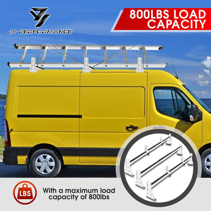 Ladder Rack for Van, Van Roof Rack Compatible with Chevy Express 1500 2500 3500 Ford Econoline GMC Savana Fullsize with Rain Gutter, Adjustable Length 57''-65'', 3 Bars, 800 Lbs, White