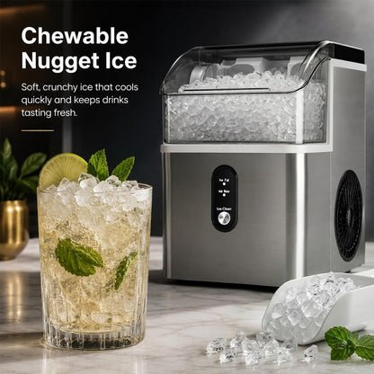 Kismile Nugget Ice Maker Countertop,33Lbs/24H Ice Machine with Chewable Ice,Self-Cleaning Portable Ice Maker with One-Click Operation,for Home/Kitchen/Office(Silver)