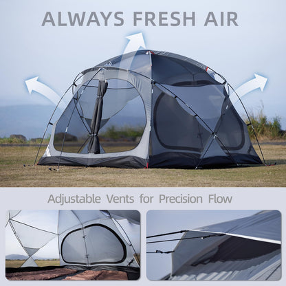 EchoSmile 3-5 Person Family Camping Tent, Waterproof Windproof Heavy Duty Dome Shelter, Easy Setup Multi-Pole Cabana with Extra Storage Room for Wet Bags & Shoes, Outdoor Hiking Travel -Gray