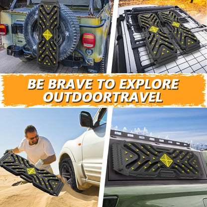 Traction Boards Recovery Boards (Pair) – 42″ × 14″ PA66 Off-Road Tracks with 34 High-Strength Contrasting-Color Spikes, Flip-Shovel & Jack-Base Design, Tow Strap – Sand, Mud, Snow 4×4 SUV ATV Truck