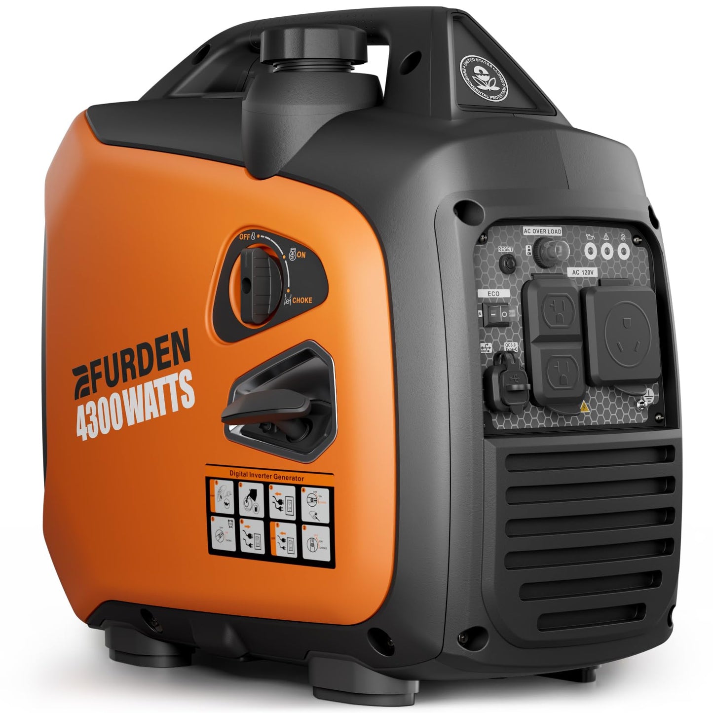 EFURDEN 4300 Watts Portable Inverter Generator, Gas Generator for Outdoor Camping, Home Use, 30A RV Ready, 45 Lbs, EPA Compliant