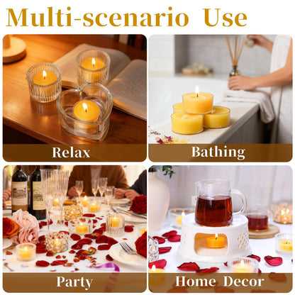 50 Packs Beeswax Tealight Candles Bulk,4 Hours 100% Pure Beeswax Tea Lights Candle in Clear Cup,Natural Scent Bees Wax Candles Small Smokeless Clean Burning Perfect for Home Decor for Party Christmas