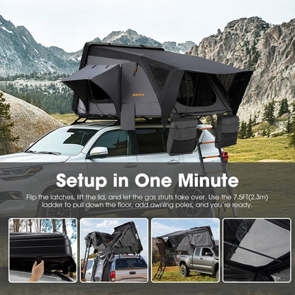 Sanhima Rooftop Tent Hard Shell - Jervis Overland Aluminium ABS Roof Top Tent w/Stargaze Window & LED Strip Light for Car SUV Truck Camping, 2-3 People (Gray)