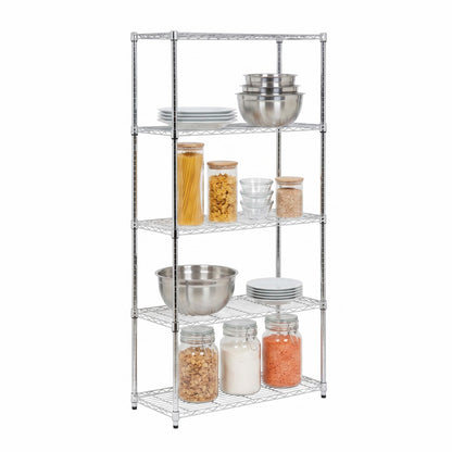 Honey-Can-Do 5-Tier Heavy Duty Adjustable Shelving Unit with Wheels, 350-lb Per Shelf NSF Certified Rolling Metal Storage Rack, Chrome Wire Shelf, 36 x 18 x 72 in