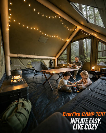 Inflatable Tent with Skylight, Fast Setup Blow Up Air Camping Tents with Pump, Hot Tent with Stove Jack, Waterproof 420D Oxford Inflate House for 4-8 Person, Glamping Cabin for Outdoor 4 Seasons