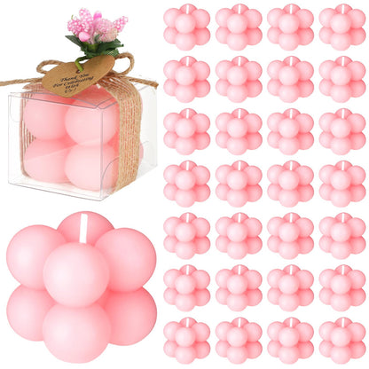 MTLEE Mini Bubble Candles Wedding Favors Gifts for Guests 1.57" x 1.38" Bubble Candles with Cards Dried Flowers DIY Gift Set for Baptism Party Bridal Shower Thank You Gifts(Pink,30 Sets)