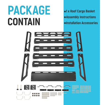 ECOTRIC 50" x 39" x 4.75" Roof Rack Cargo Basket W/Cross Bars Fit for Car SUV Pickup Truck Van Universal Top Cargo Carrier Metal Luggage Storage Holder Basket Rack for Travel 150Lbs Steel Black