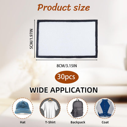 letsinstyle 30 Pcs Sublimation Patches, 1.9 x 3.1 Inch Flat Black Border Embroidery Patch, Rectangle Iron on Repair Decorative Blanks Patches for Caps Clothes Shoes Bags Backpacks Uniforms