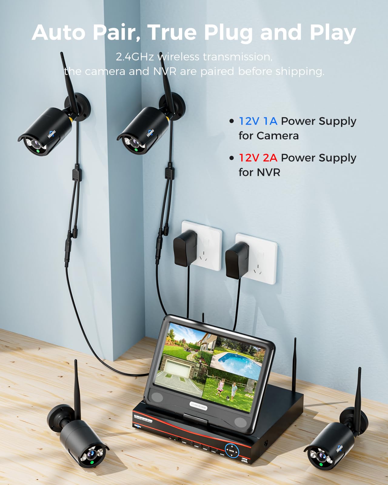Hiseeu Wireless Pro WiFi Security Camera System, 16CH 4K NVR Kit, Plug-in Powered 12Pcs 5MP CCTV Home Security Camera System for Indoor/Outdoor, Night Vision, Waterproof, Motion Detection, 3TB HDD