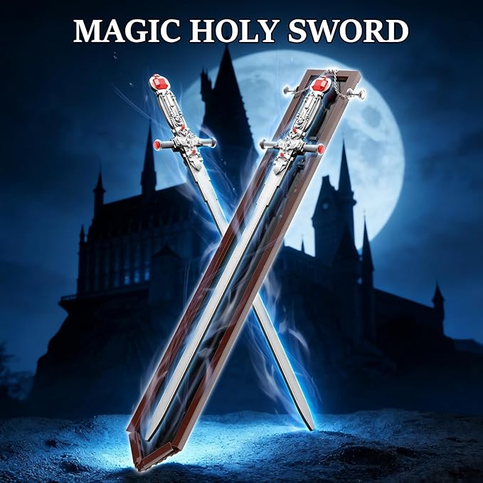Magic Holy Sword Building Set 605 Pieces Medieval Knight Claymore Model with Scabbard 37.4 Inch Life-Size Fantasy Cosplay Prop Paladin Weapon Construction Toy for Adults &amp Teens