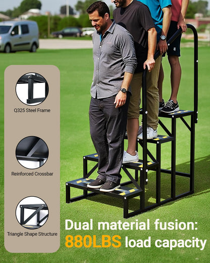 Altyostar RV Steps with Handrail Heavy-Duty 4-Step Camper Entry Step Stairs for 5th Wheel RVs Outdoor Camping Travel Trailers Motorhome Mobile Home Porch Hot Tub Spa Portable Step