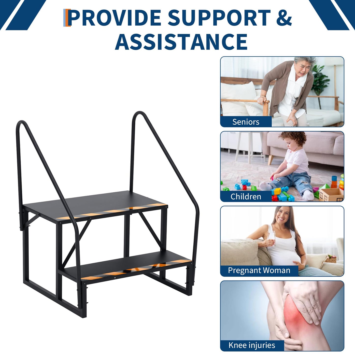 GarveeTech RV Steps with Handrail, 3-Step Heavy Duty Stable Universal Stair, Mobile Home Stairs Outdoor RV Step Ladder for Travel Trailer Pool Hot Tub Trampoline