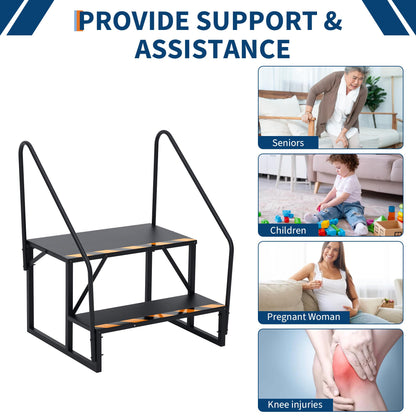 GarveeTech RV Steps with Handrail, 3-Step Heavy Duty Stable Universal Stair, Mobile Home Stairs Outdoor RV Step Ladder for Travel Trailer Pool Hot Tub Trampoline