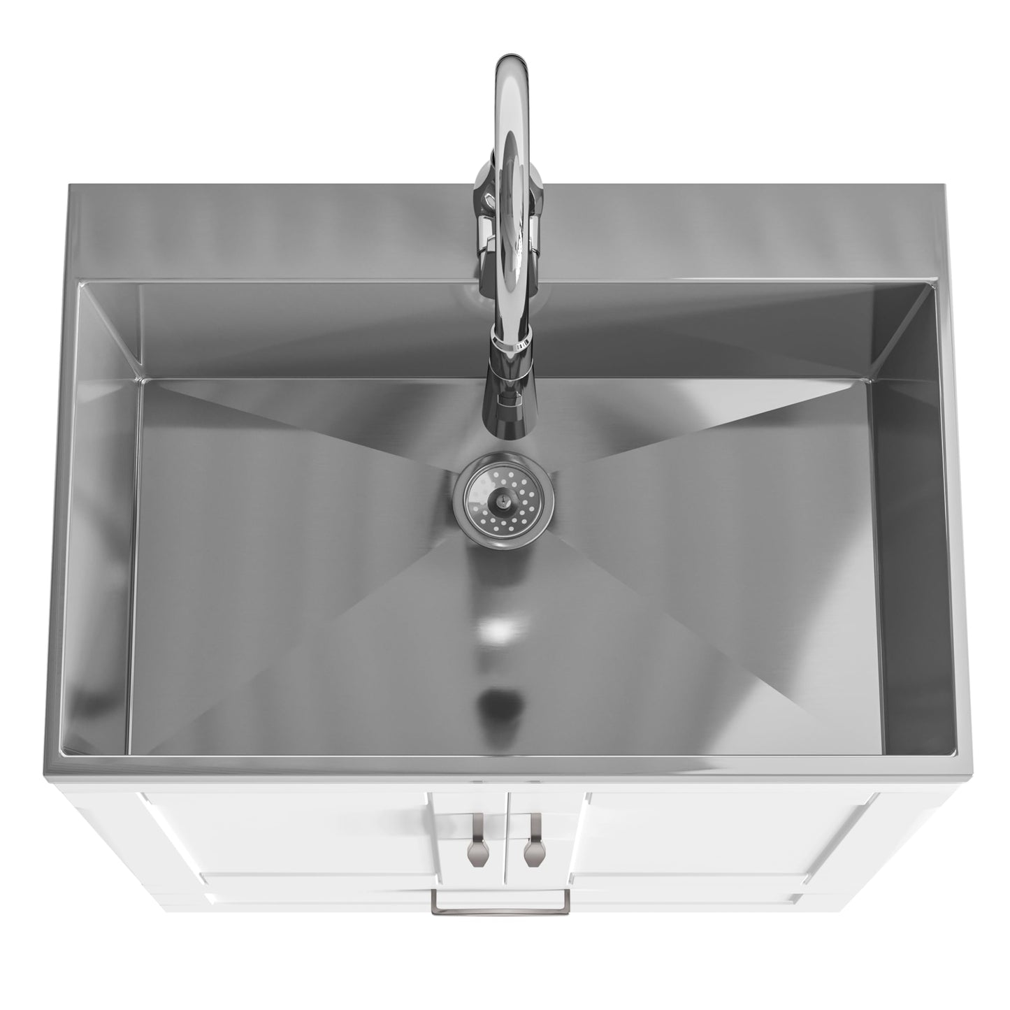 SIMPLIHOME Reed All-in-One 28 inch Wide Utility Sink and Laundry Cabinet in Pure White Finish, Transitional Stainless Steel Sink Cabinet for Laundry Rooms with High-Arch Chrome Faucet and Storage