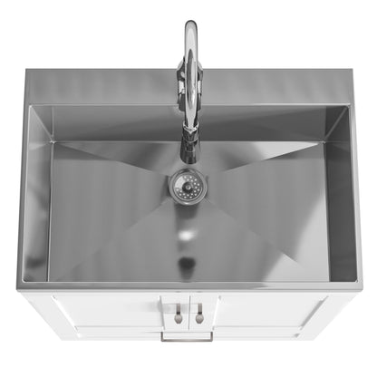 SIMPLIHOME Reed All-in-One 28 inch Wide Utility Sink and Laundry Cabinet in Pure White Finish, Transitional Stainless Steel Sink Cabinet for Laundry Rooms with High-Arch Chrome Faucet and Storage