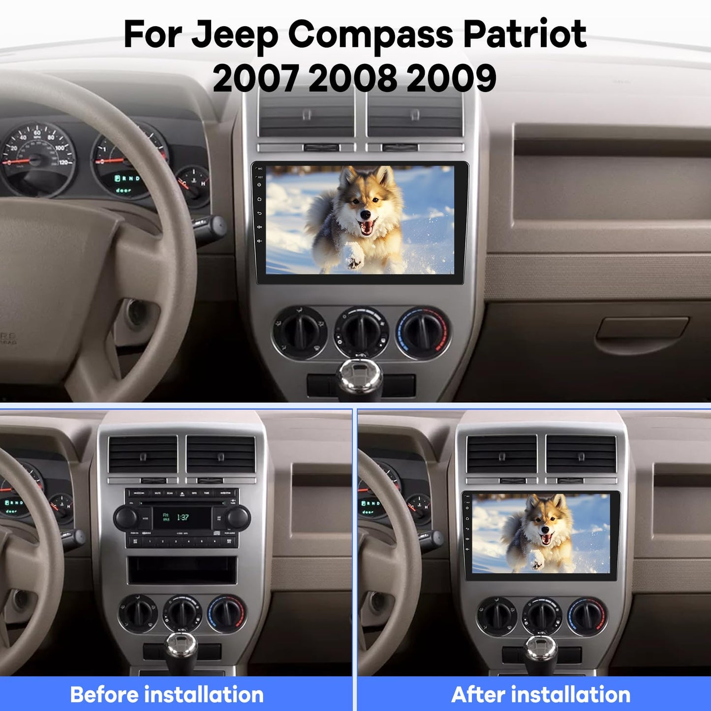 [2G+64G] Car Radio for Jeep Compass Patriot 2007 2008 2009, Android Touch Screen Patriot Stereo, Wireless Carplay/Android Auto/Bluetooth/WiFi