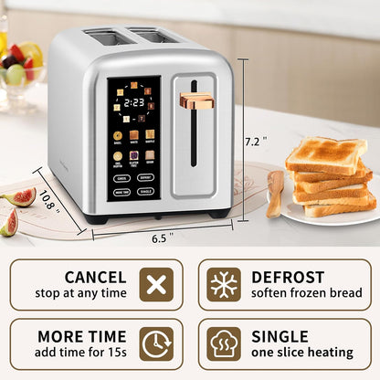 SEEDEEM 2-Slice Toaster - Touch Screen LCD Display, 50% Faster Heating, Stainless Steel, Silver Metallic