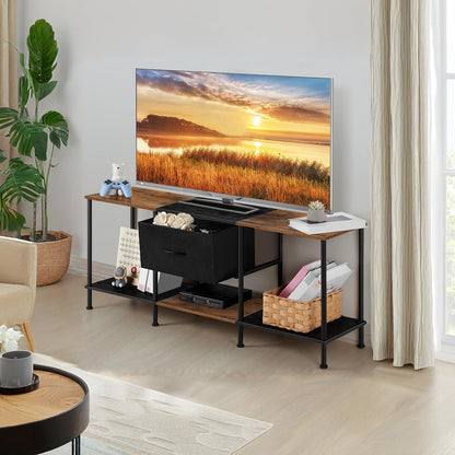Vrisa TV Stand for 50/55 inch Television Entertainment Center with Storage Fabric Cabinet and Shelves Modern TV Console for Living Room Bedroom, Black+Grey