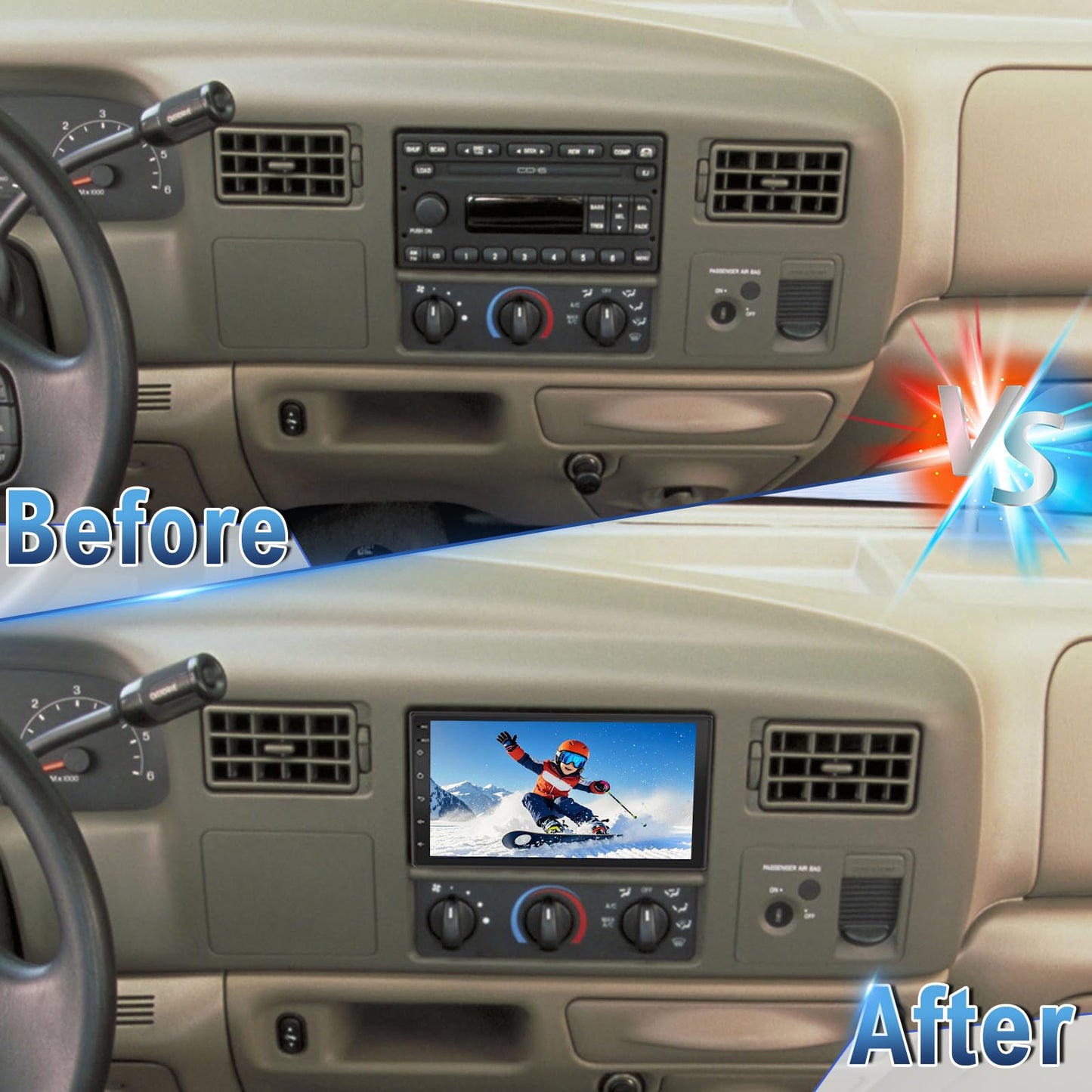 Slakerbe Android 14 Double Din Car Stereo Radio Compatible with Ford F250 F-350 1999-2004, 2G+32G 7" Touchscreen Car Radio w/Wireless Carplay Android Auto GPS WiFi Bluetooth RDS SWC Mic Backup Camera