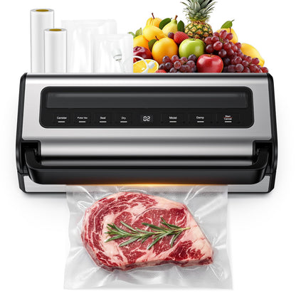Vacuum Sealer Machine for Food, Multifunctional Automatic Food Saver for Dry, Moist & Canister Sealing, Built-in Cutter & Bag Storage | Complete Kit with 2 Rolls & 10 Bags