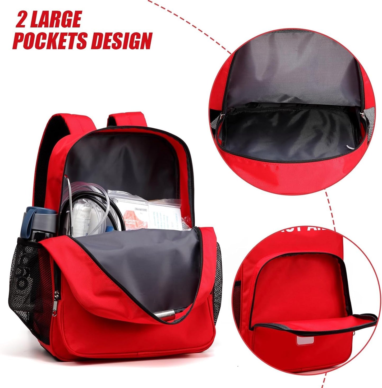 Gatycallaty First Aid Backpack Emergency Medical Empty Waterproof Survival First Responder Trauma Bag Travel Home Outdoor (Red, Pack of 5)