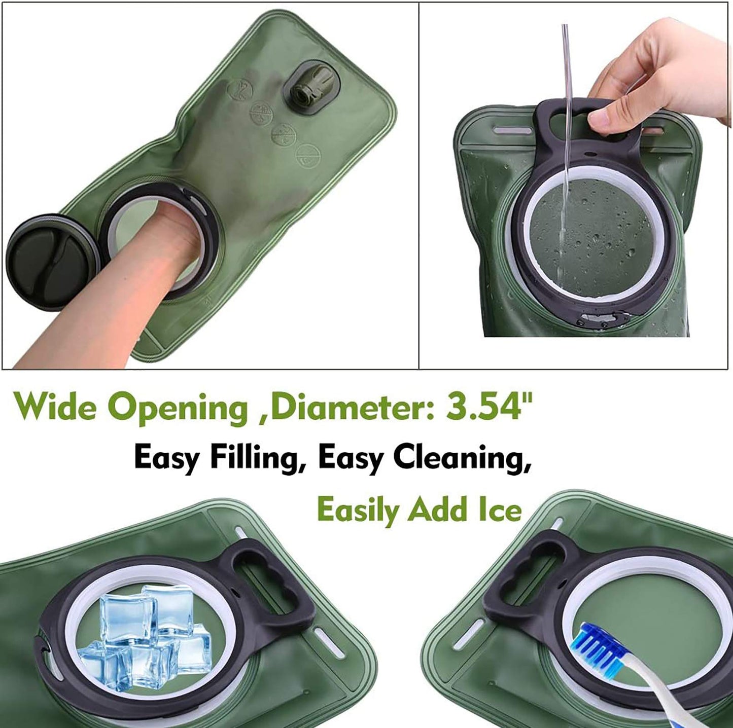 Hydration Bladder, 3L Water Bladder for Hiking Backpack, BPA-Free Leak Proof Water Reservoir Storage Bag, Water Pouch Hydration Pack Replacement for Camping Cycling Running, Military Green