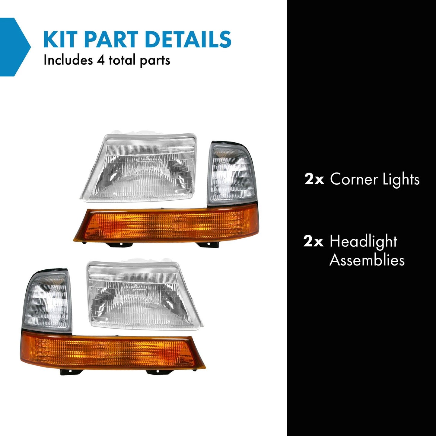 TRQ Headlight Assembly Set for 1998-2000 Ford Ranger - Includes Driver & Passenger Lights, Model LKA87006