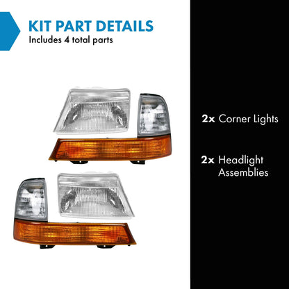 TRQ Headlight Assembly Set for 1998-2000 Ford Ranger - Includes Driver & Passenger Lights, Model LKA87006