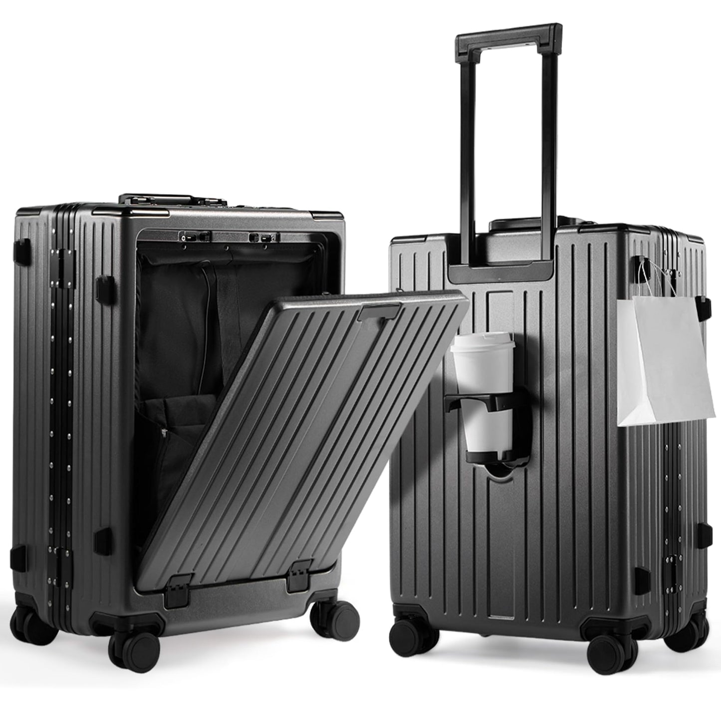 UrbanExplorer 20 Inch Carry On Luggage TSA Approved, Aluminum Frame Zipperless Luggage Carry On with Compartment for Short Trips, ABS+PC Hard Shell Suitcases with Spinner Wheels, Gray