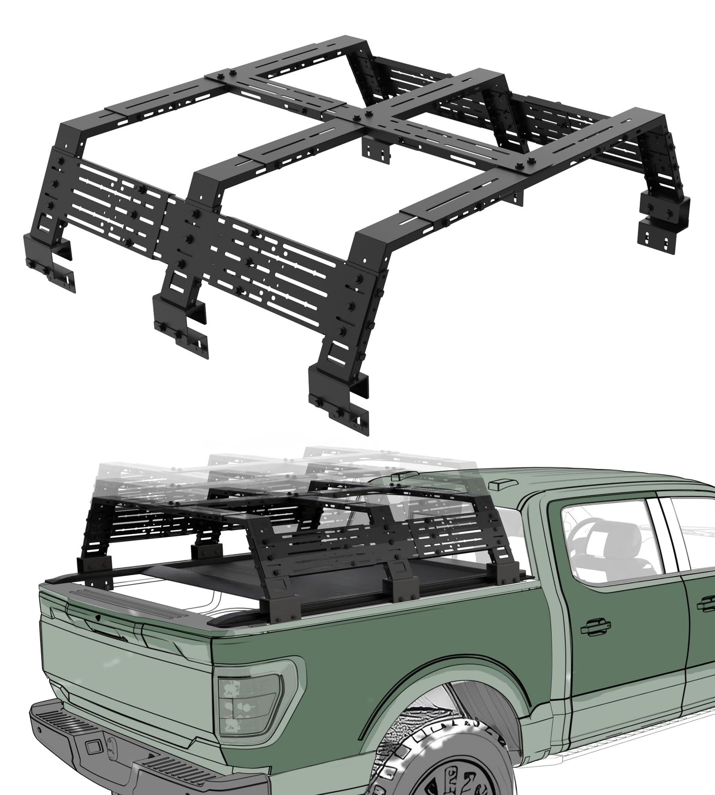 StarONE Truck Bed Rack Adjustable Height 16.7"/18.8"/23.3",Overland Bed Rack for Full-Size Trucks Without Bed Rails-Fit for Ford F-150,Dodge Ram 1500,Silverado 1500,Gmc Sierra 1500