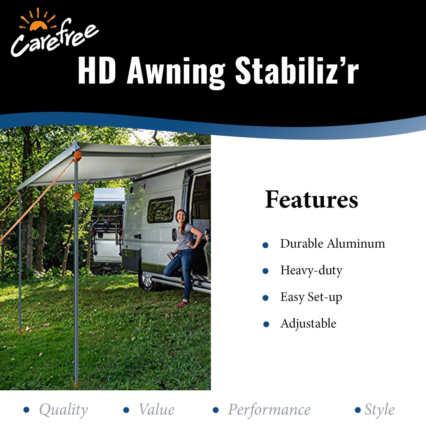 Carefree Of Colorado HD Awning Stabiliz'r Pole Kit - Awning Pole & Tie Down Kit - RV Awning Support & Accessories (108" Extended Length)