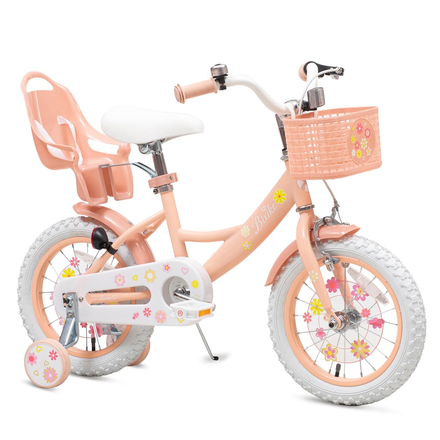Bixike Girls Bike with Basket for Toddlers and Kids Aged 3-14 Years Old, 12 14 16 18 Inch with Training Wheels & Doll Seat, 20 Inch with Kickstand & Rear Rack, Princess Style Bicycle for Gift.
