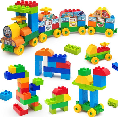 90 Pcs Classic Building Blocks Set for Toddlers 3-6 Large Building Bricks Train Educational Toy STEM Toys Compatible with Major Brands Gift for Kids