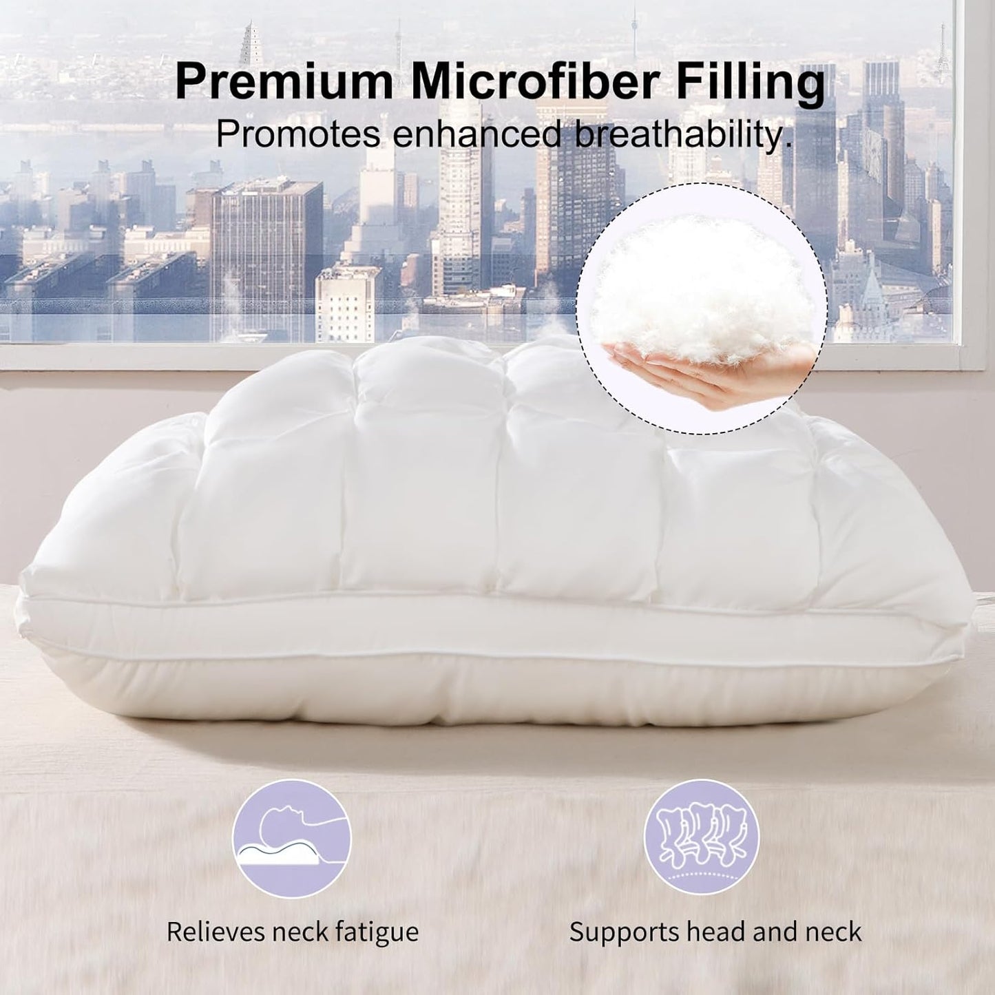 YOUR MOON Queen Size Pillows - Soft Down Alternative Support | Set of 2 Fluffy Gel Pillows (White)