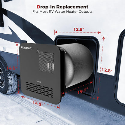 CAMPLUX 6 Gallon RV Water Heater, Gas/Electric/Hybrid, 12,000 BTU, 1440W, Porcelain-Lined Tank with Anode Rod, DSI Ignition, Compatible with Suburban & Dometic, Black