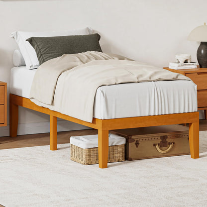 DUMOS Twin Size Solid Wood Bed Frame 16 Inches, Sturdy Platform Bed with Heavy Duty Wood Slat Support, No Box Spring Needed, Easy Assembly, Natural Pine