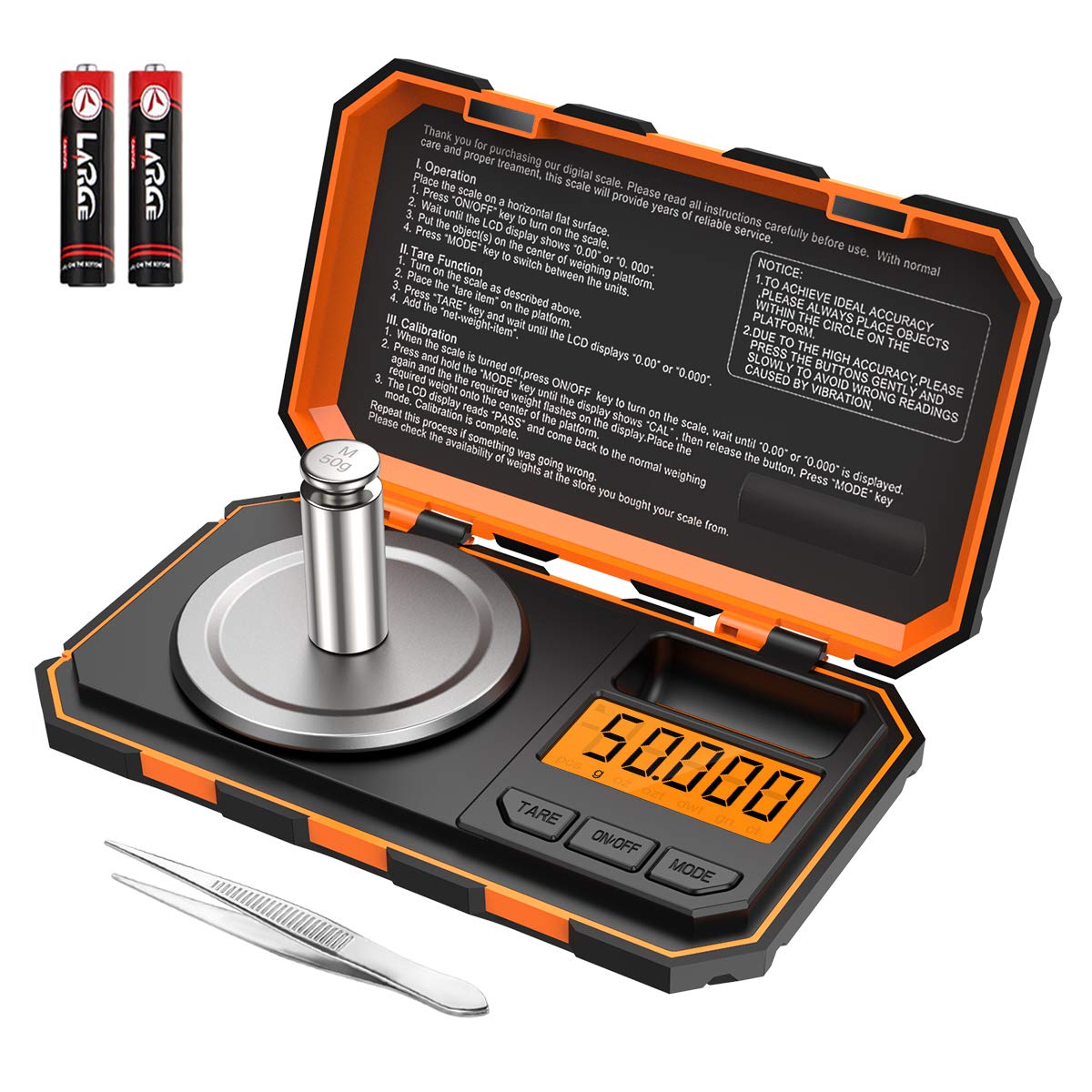 (Upgraded) Professional Digital Milligram Scale, 50g Max High Precision Pocket Sized Jewelry Scale, Electronic Smart Scale with 50g Calibration Weight (Battery/Tweezers Included)