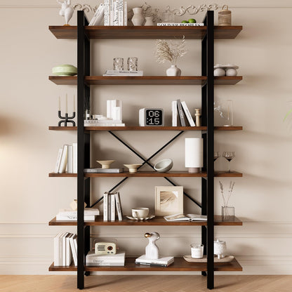 LZ-DONGMAN Bookshelf, Industrial Style Bookcase, Book Rack, Storage Rack Shelves in Living Room/Home/Office, Books Holder Organizer for Books/Movies (6-Tiers)
